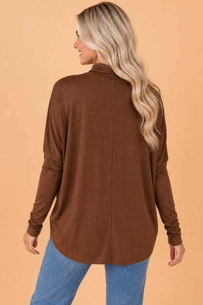 Solid Turtleneck Dolman Long Sleeve Top