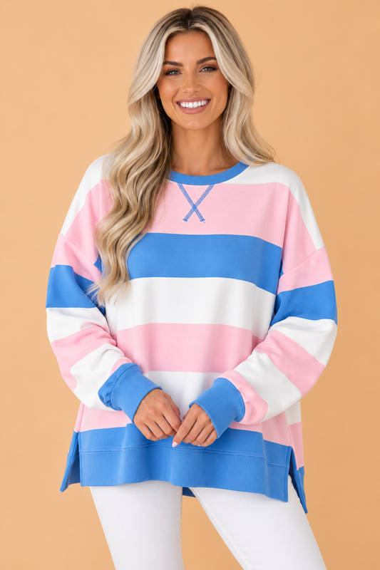 Stripe Colorblock Long Sleeve Oversized Top