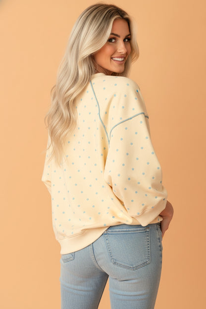 Polka Dot Piping Trim 3/4 Raglan Sleeve Top
