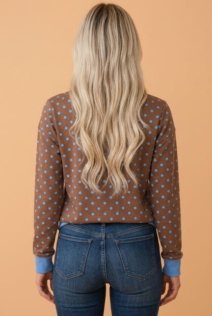 PRETTY BASH Polka Dot Colorblock Ribbed Trim Long Sleeve Top