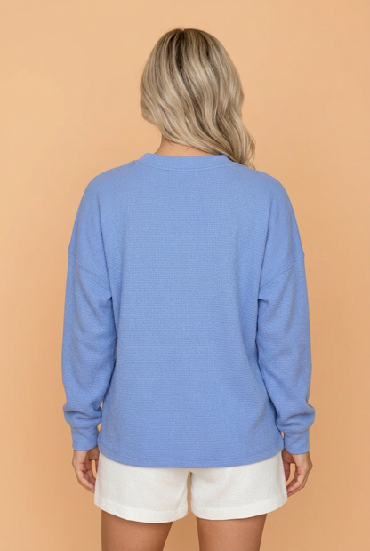 PRETTY BASH BLESSED Letter Print Textured Crewneck Long Sleeve Top