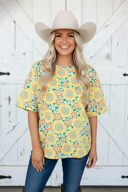 Flower Drop Shoulder Short Sleeve T-Shirt