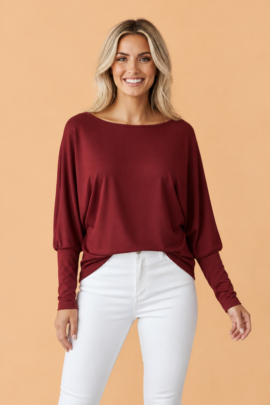PRETTY BASH Solid Round Neck Extended Cuff Long Sleeve Top
