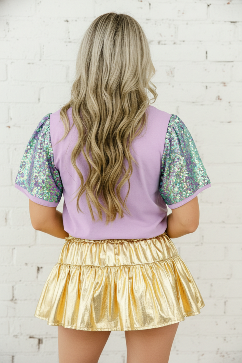 Mardi Gras Sequin Graphic Patchwork T-Shirt