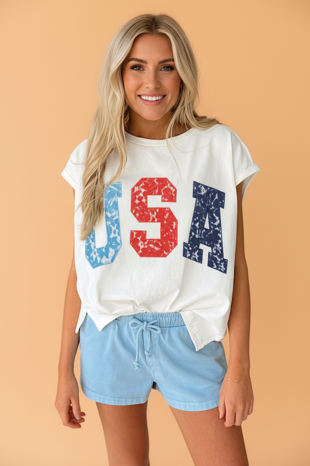 USA Colorblock Letter Dolman Sleeve Tee
