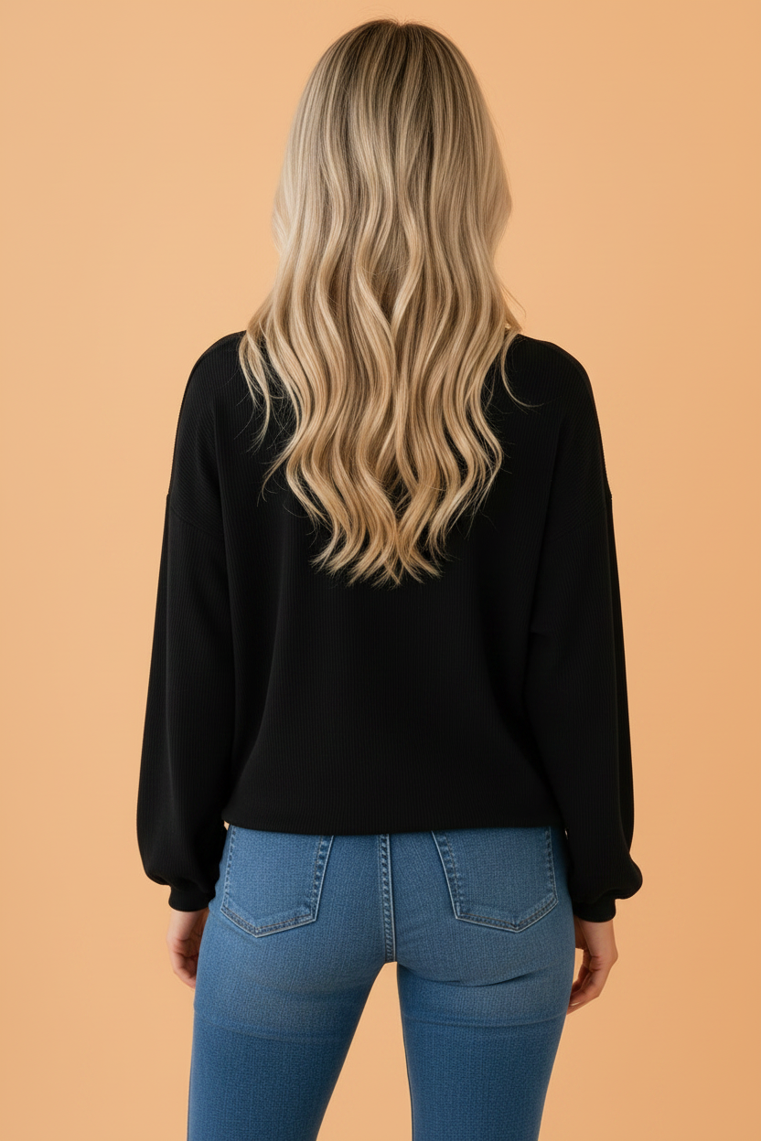 Solid Ribbed Corduroy Long Sleeve Oversized Sweatshirt