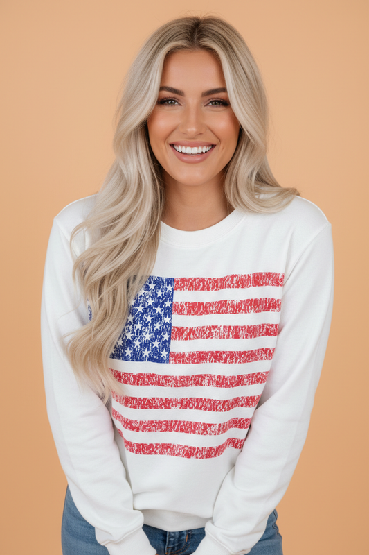 USA Flag Drop Shoulder Graphic Sweatshirt