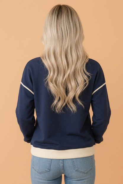 PRETTY BASH Colorblock Drop Shoulder Pullover Sweatshirt