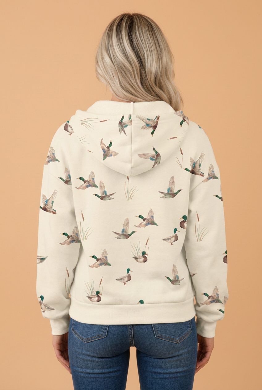 PRETTY BASH Mallard Drop Shoulder Zip-Up Drawstring Hoodie