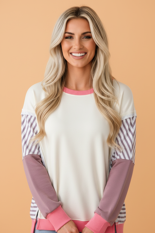Colorblock Stripe Patchwork Dolman Sleeve Sweatshirt