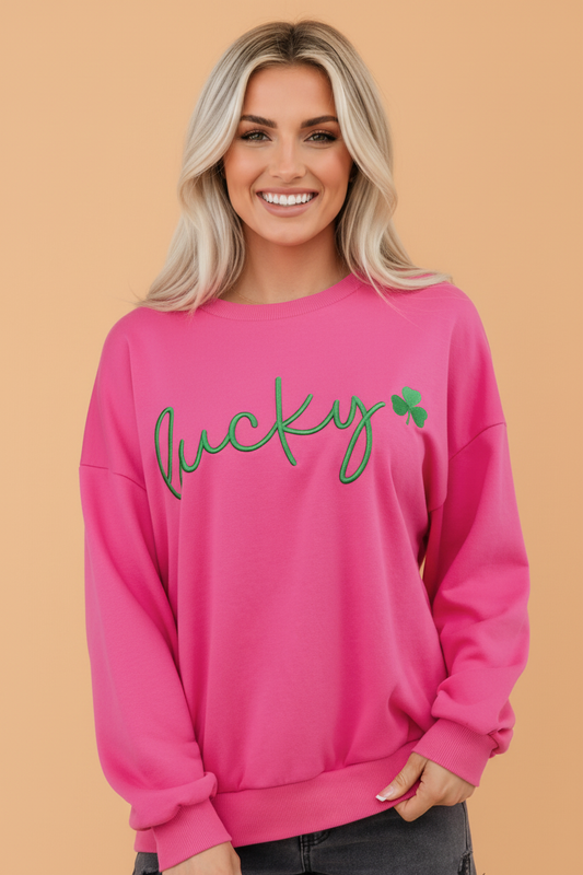 St Patrick Lucky Clover Embroidered Pullover Sweatshirt