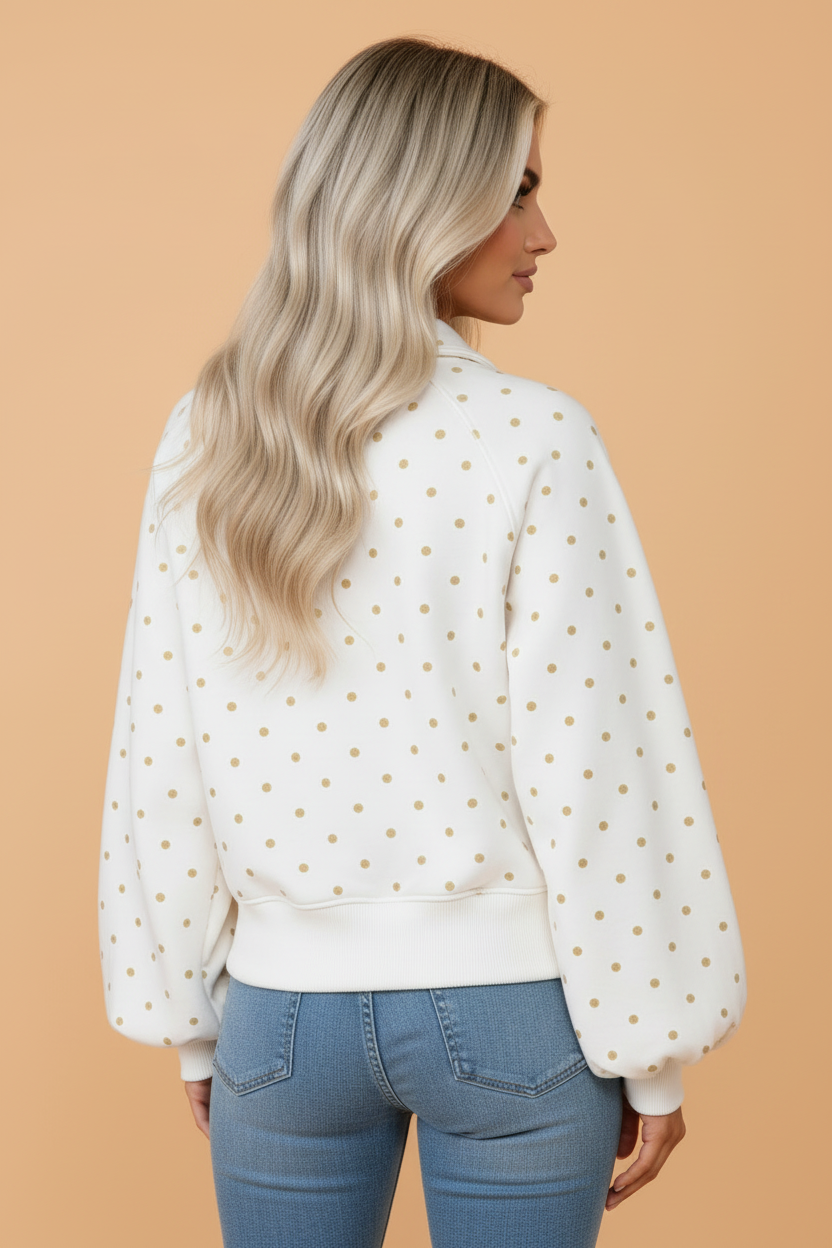 Polka Dot Half Button Collar Pullover Sweatshirt