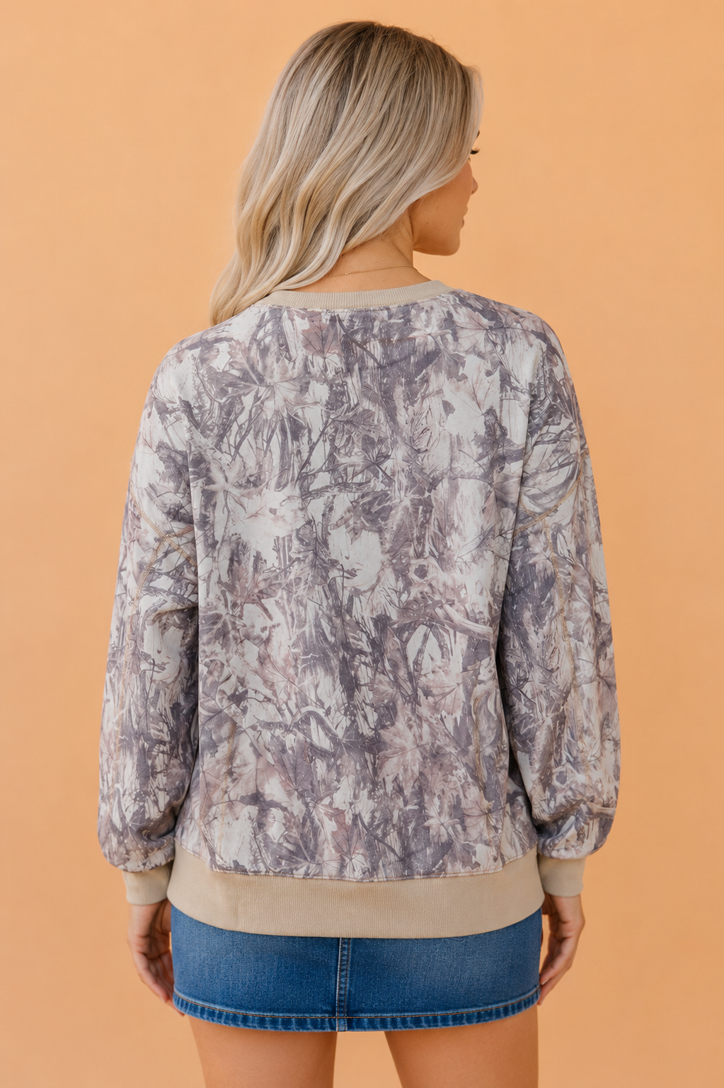 Camo Colorblock Trim Side Split Tunic Sweatshirt