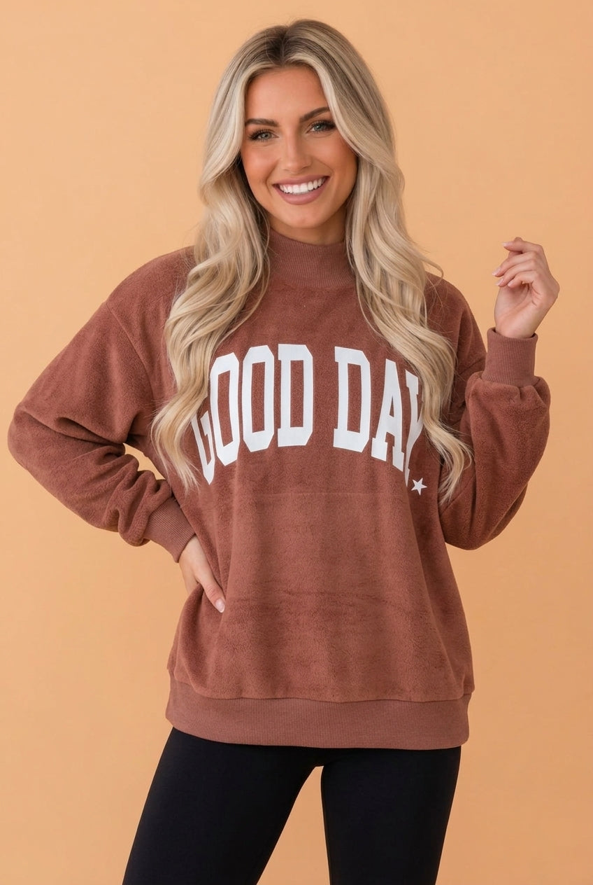 PRETTY BASH GOOD DAY/Polka Dot Letter Print Reversible Sweatshirt