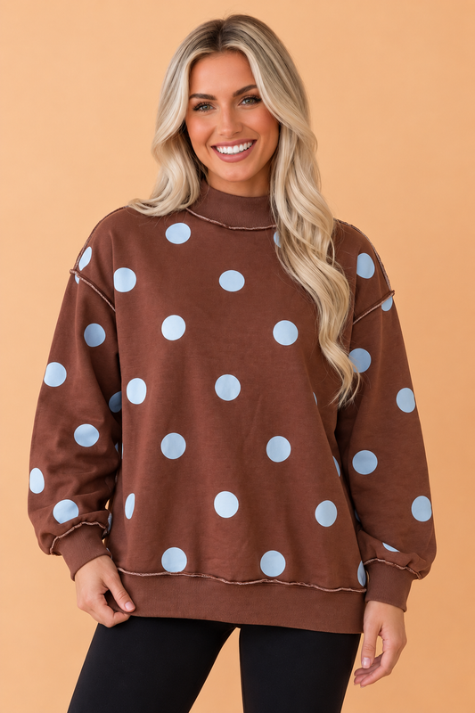 PRETTY BASH Polka Dot/GOOD DAY Letter Print Reversible Sweatshirt