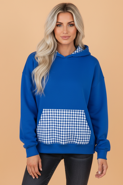 PRETTY BASH Gingham Patchwork Kangaroo Pocket Hoodie