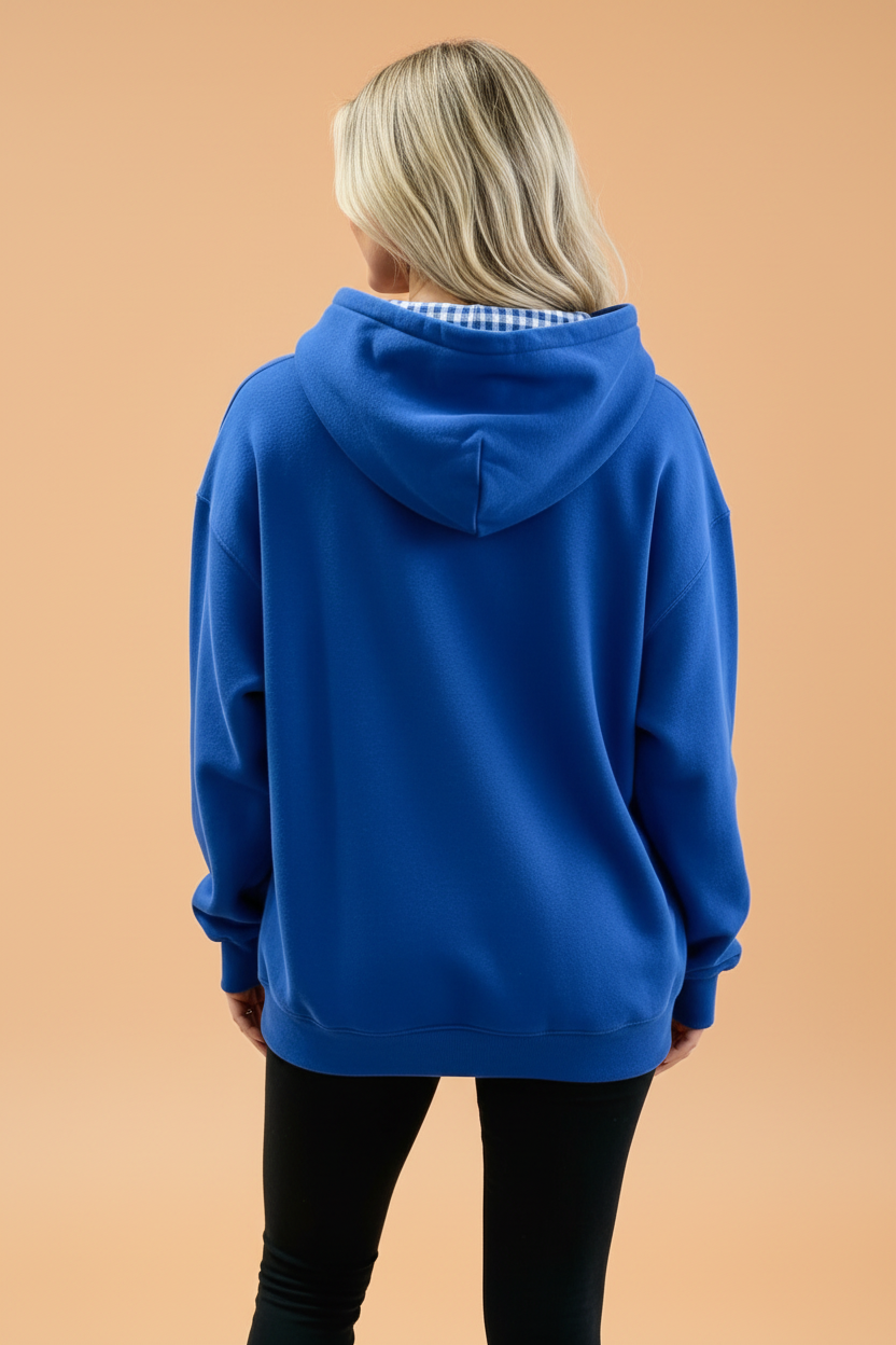 PRETTY BASH Gingham Patchwork Kangaroo Pocket Hoodie