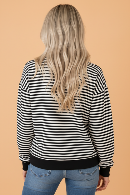 Stripe Velvet Bow Drop Shoulder Sweatshirt