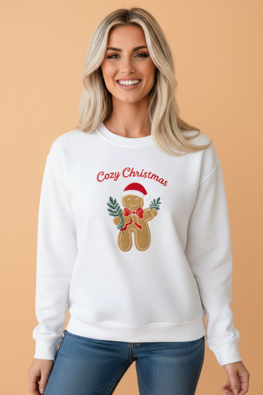 PRETTY BASH Christmas Cozy Gingerbread Embroidered Pullover Sweatshirt