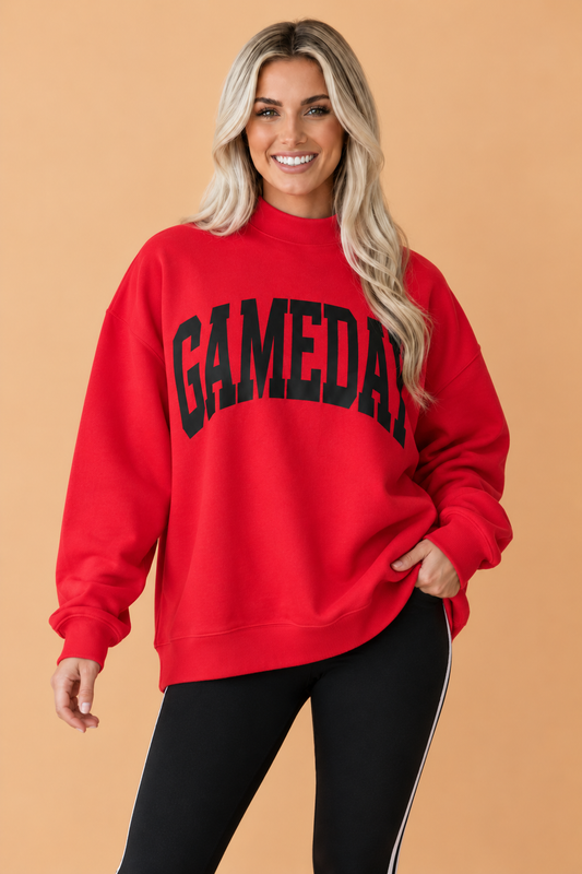 PRETTY BASH GAME DAY Checker Reversible Mock Neck Sweatshirt