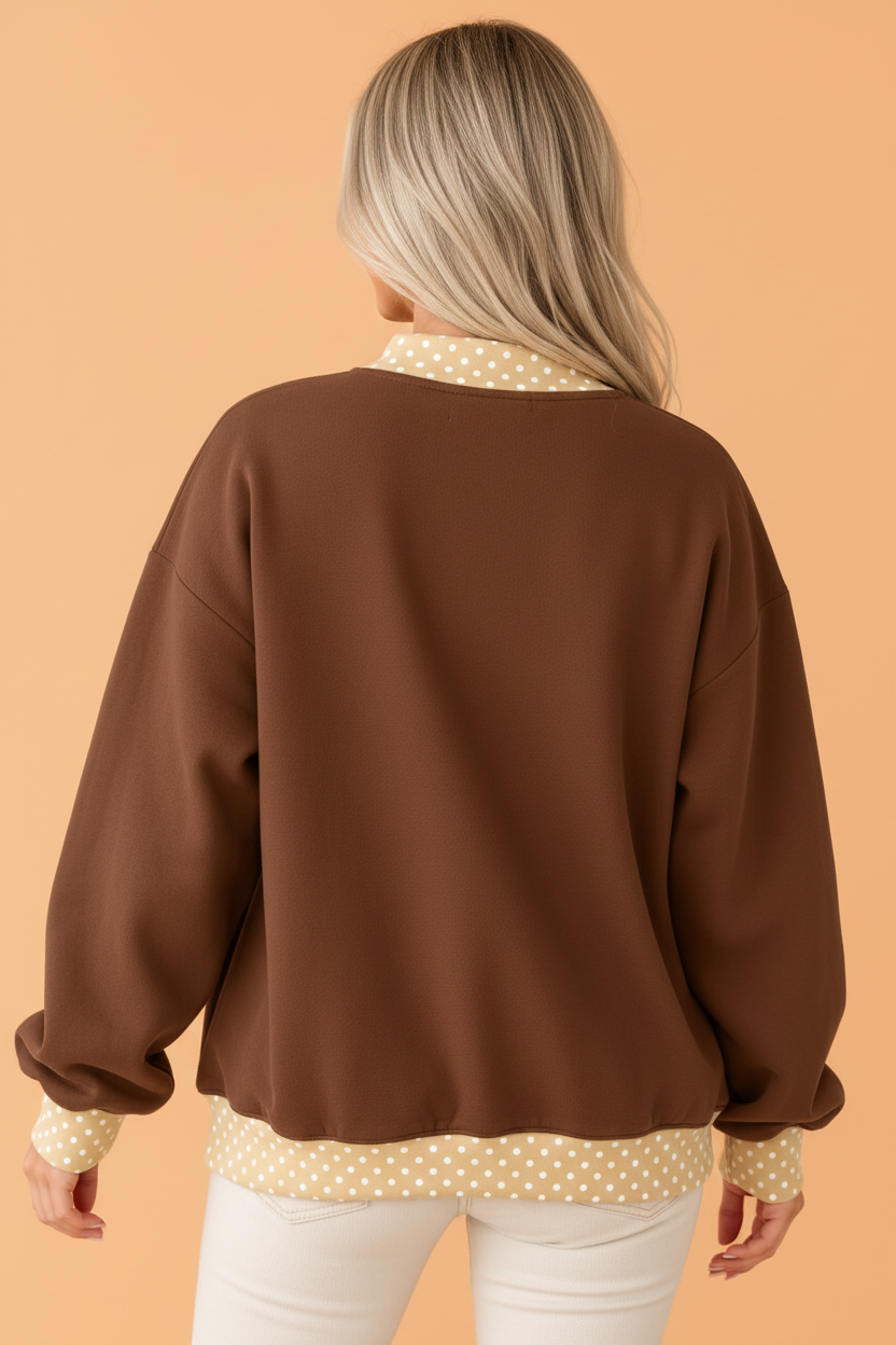 BLESSED/FAITH Contrast Trim Mock Neck Oversized Sweatshirt