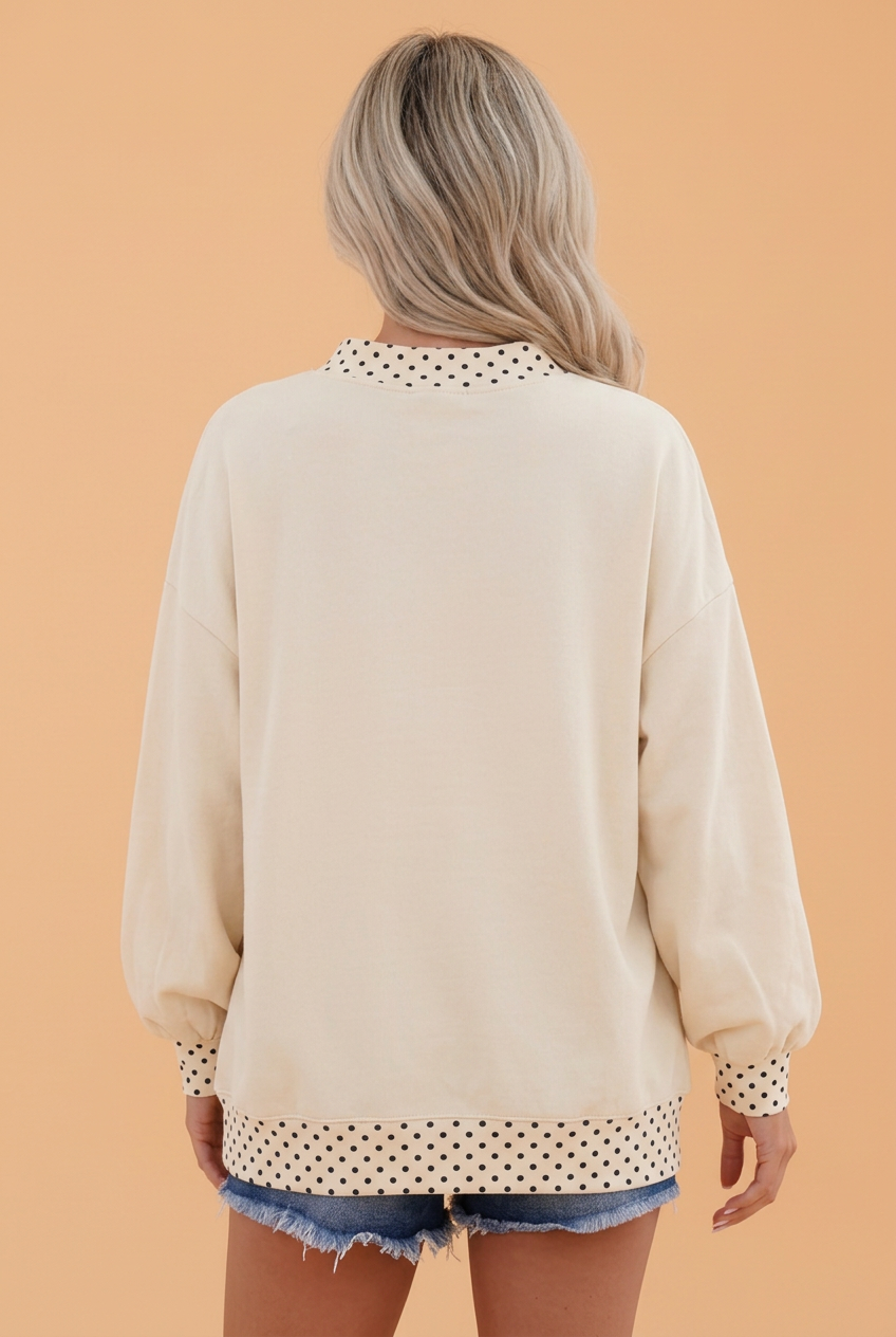 PRETTY BASH Polka Dot Contrast Trim Mock Neck Sweatshirt