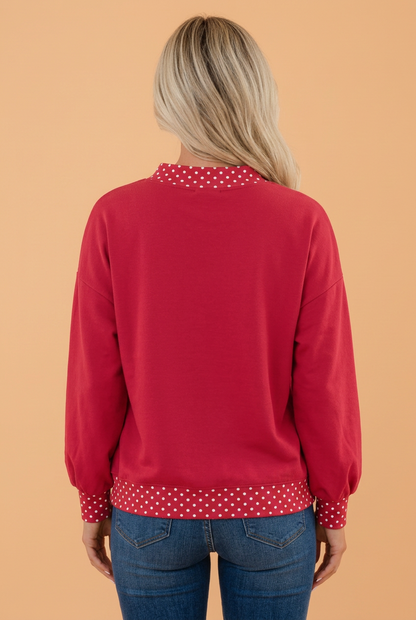 PRETTY BASH Polka Dot Contrast Trim Mock Neck Sweatshirt