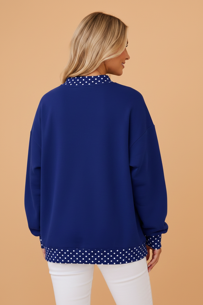 Polka Dot Contrast Trim Mock Neck Sweatshirt