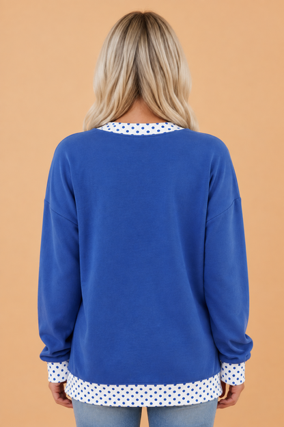 Polka Dot Contrast Trim Mock Neck Sweatshirt
