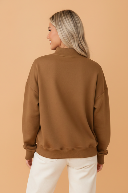 Gingham Patch Embroidered Mock Neck Sweatshirt