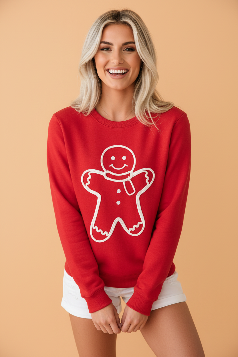 PRETTY BASH Christmas Gingerbread Embroidered Long Sleeve Sweatshirt