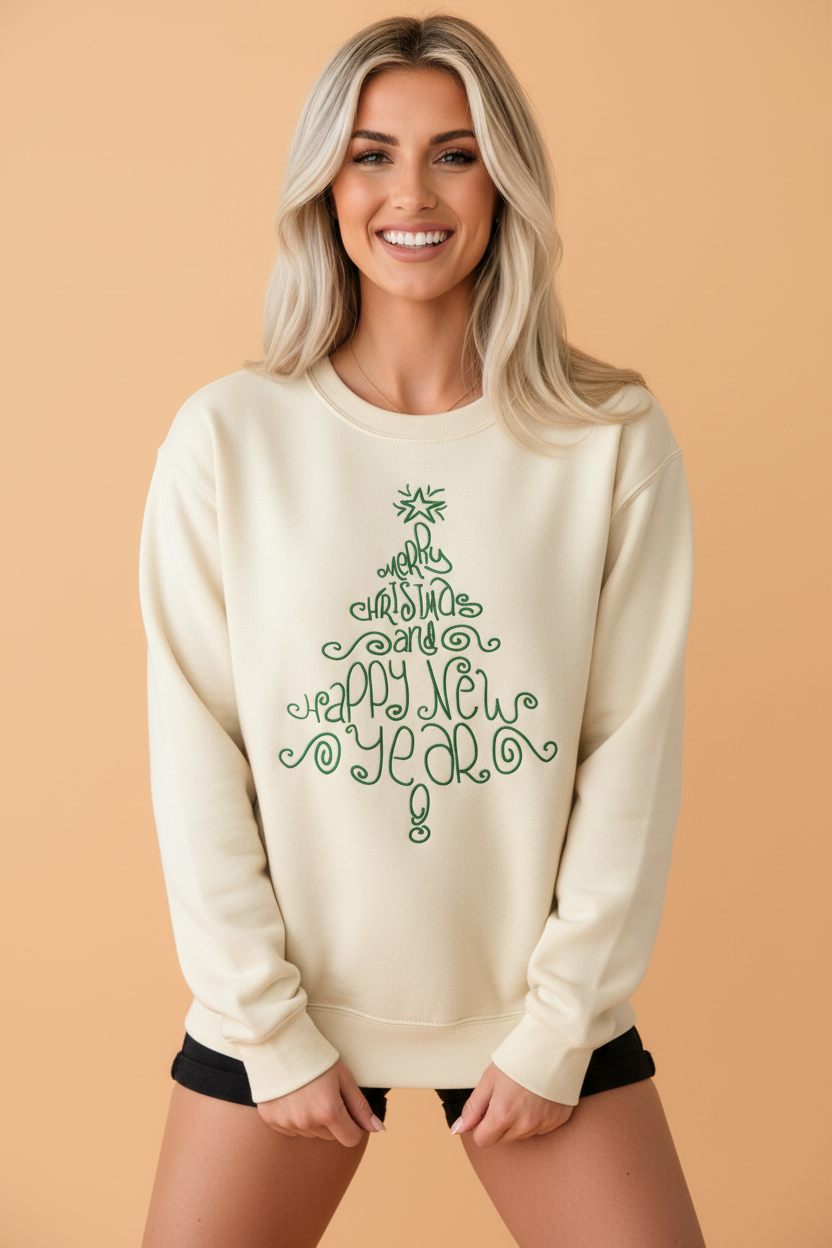 PRETTY BASH Merry Christmas & Happy New Year Embroidered Sweatshirt