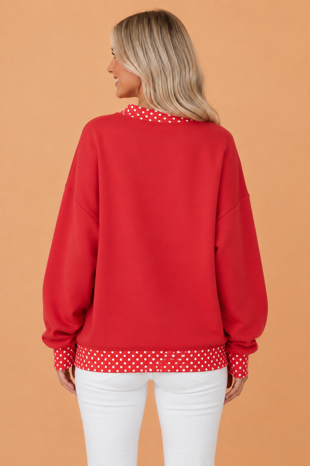 Polka Dot Holiday Letter Patch Mock Neck Sweatshirt