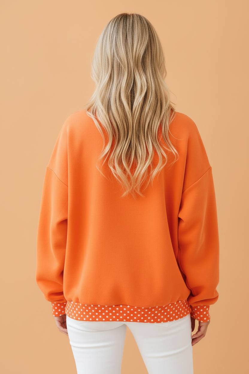 Halloween Boo Polka Dot Patch Mock Neck Sweatshirt