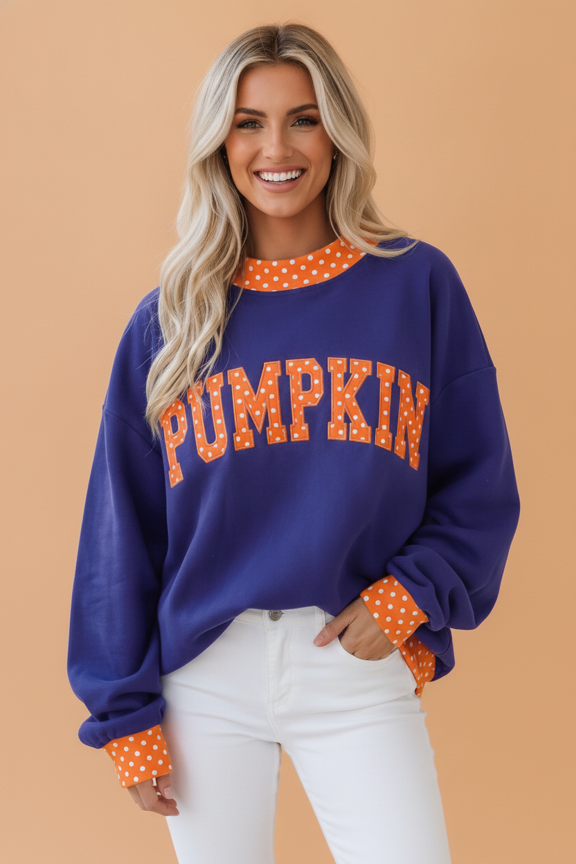 Polka Dot Holiday Letter Patch Mock Neck Sweatshirt