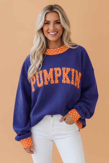 Polka Dot Holiday Letter Patch Mock Neck Sweatshirt