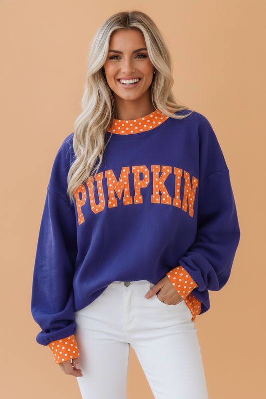 Polka Dot Holiday Letter Patch Mock Neck Sweatshirt