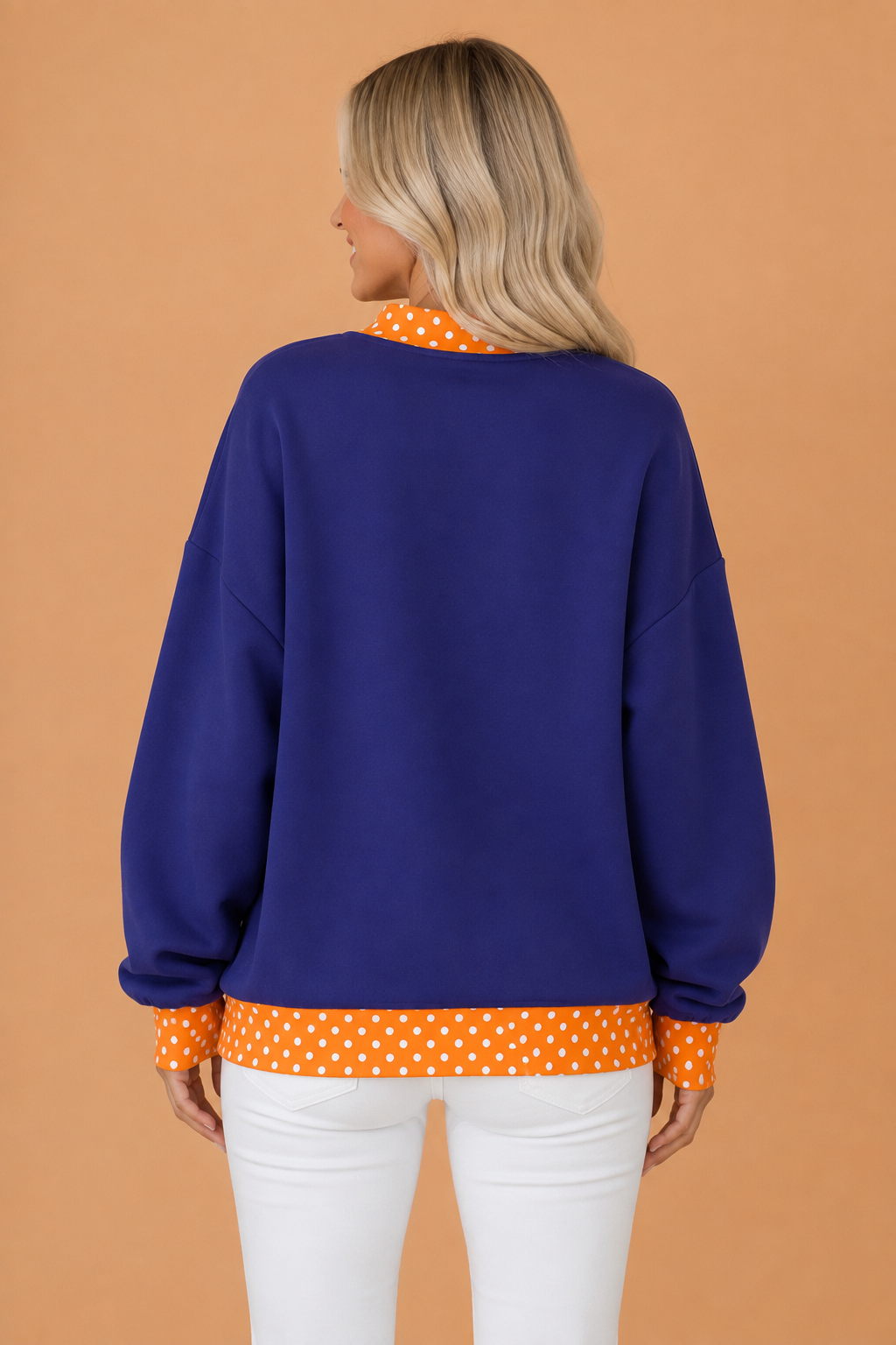 Polka Dot Holiday Letter Patch Mock Neck Sweatshirt
