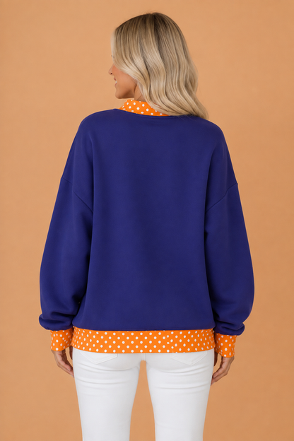 Polka Dot Holiday Letter Patch Mock Neck Sweatshirt
