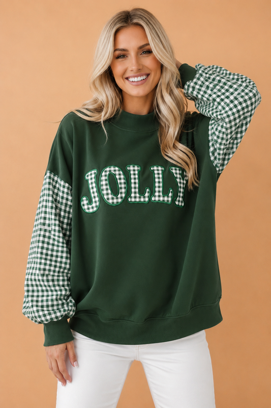 JOLLY & SPOOKY Gingham Patchwork Oversized Sweatshirt