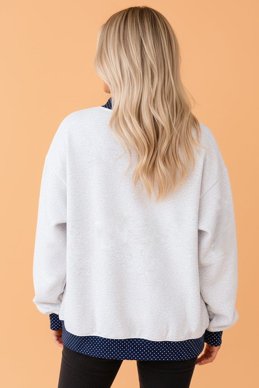 JESUS Polka Dot Contrast Trim Long Sleeve Sweatshirt