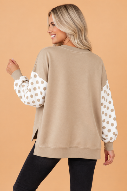 Polka Dot Patchwork Drop Shoulder Sweatshirt