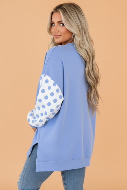 PRETTY BASH Polka Dot Patchwork Drop Shoulder Sweatshirt