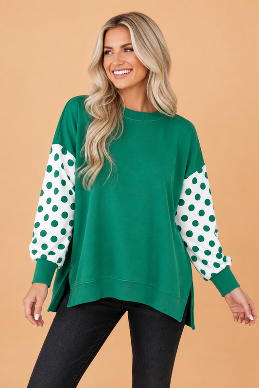 Polka Dot Patchwork Drop Shoulder Sweatshirt