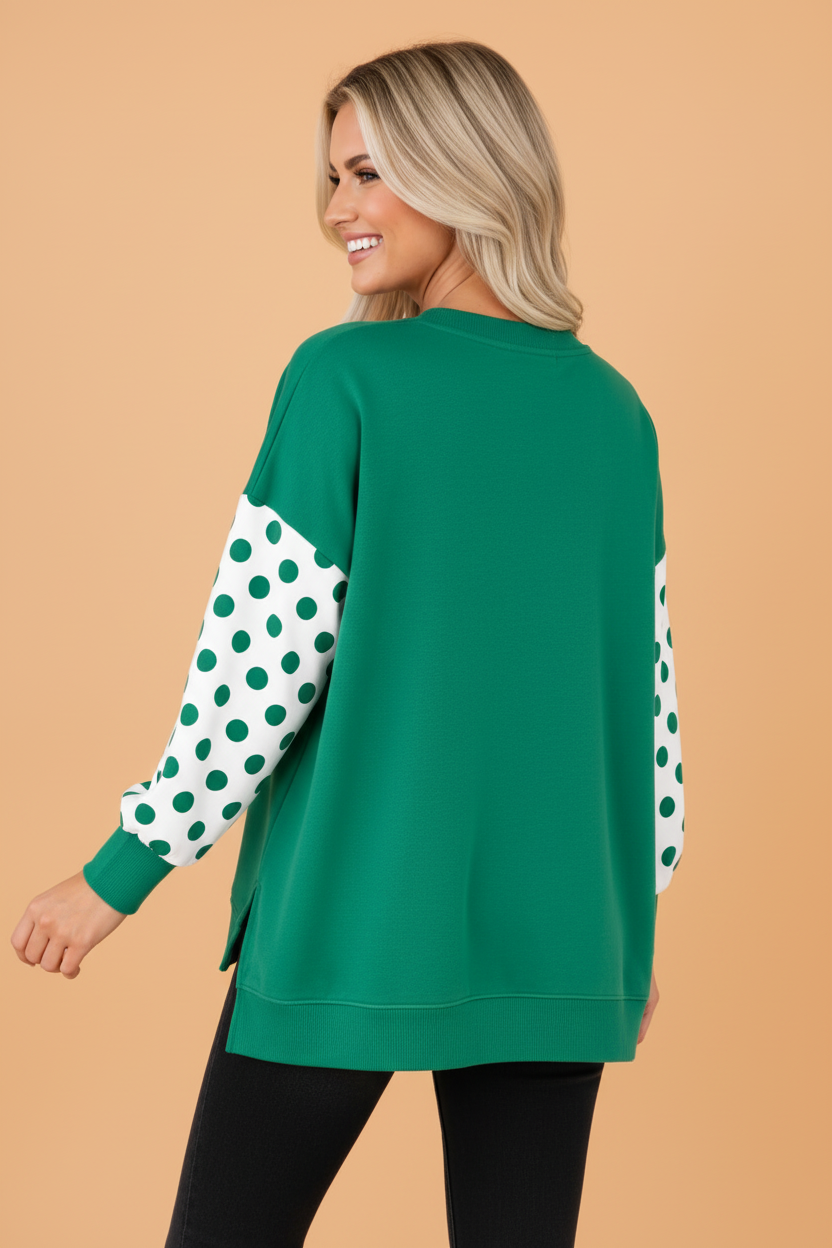 Polka Dot Patchwork Drop Shoulder Sweatshirt