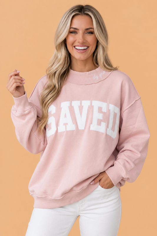 Saved By Grace Letter Print Embroidered Sweatshirt