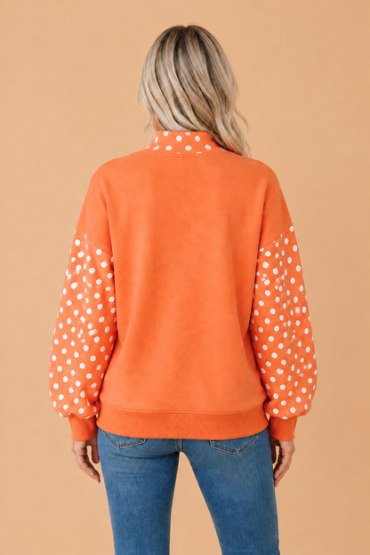 Polka Dot Patchwork Mock Neck Baggy Sweatshirt