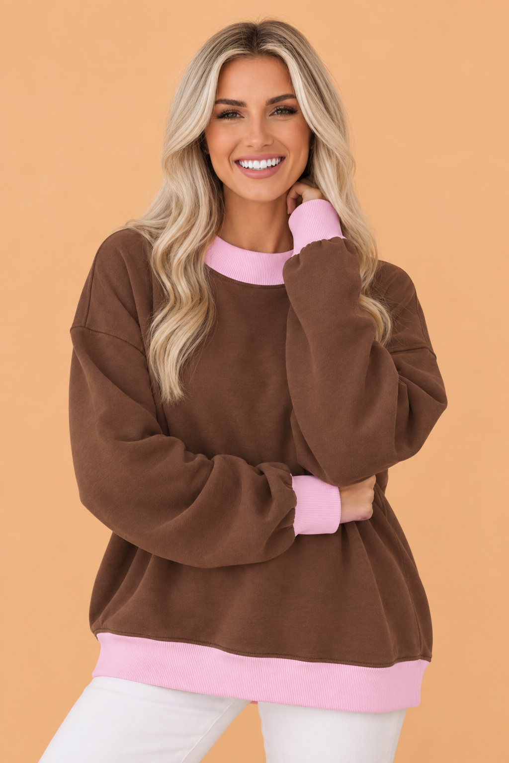 Colorblock Trim Crewneck Long Sleeve Sweatshirt