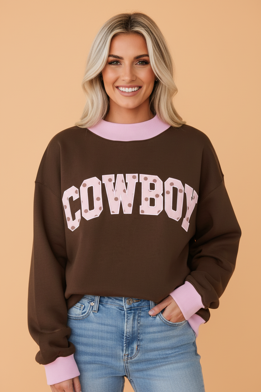COWBOY/MERRY Polka Dot Letter Print Sweatshirt