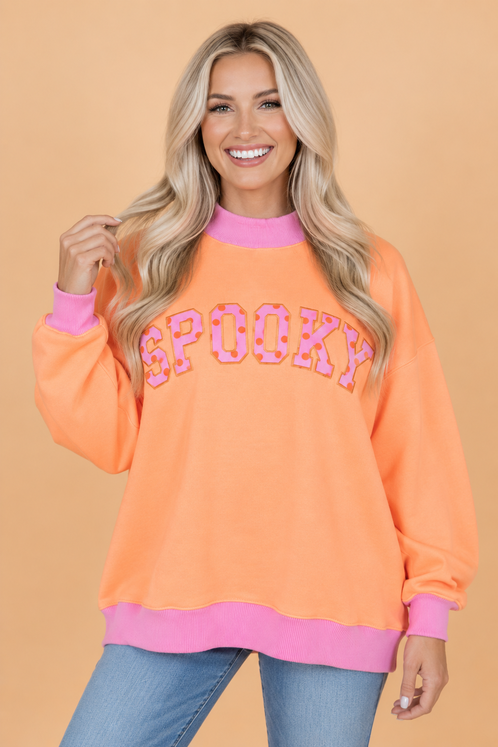 Halloween Spooky Polka Dot Embroidered Patch Sweatshirt